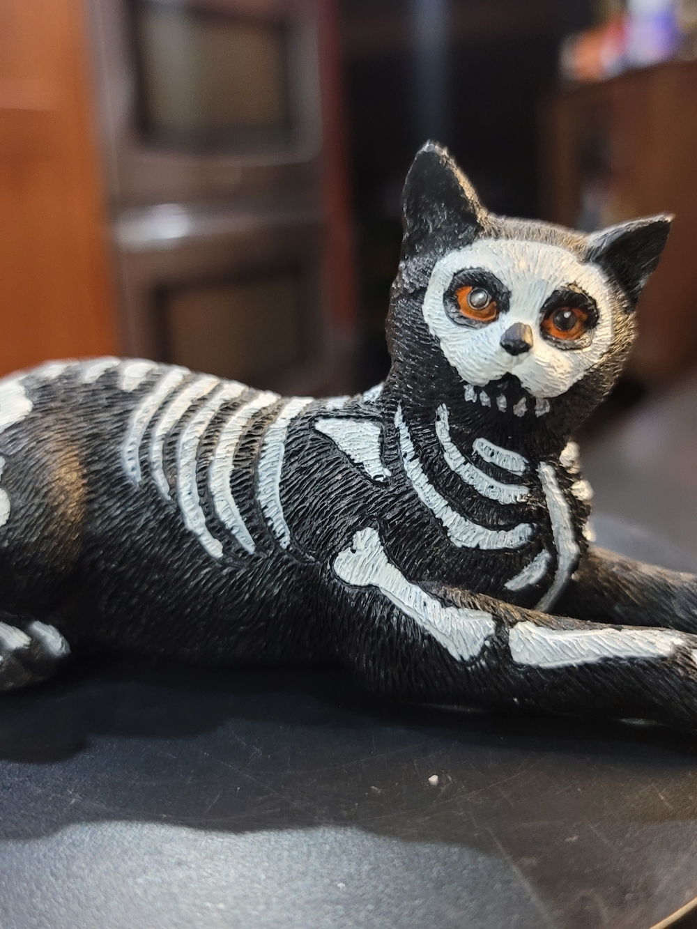 Black & White Skeleton Cat Figurine - Holiday Décor